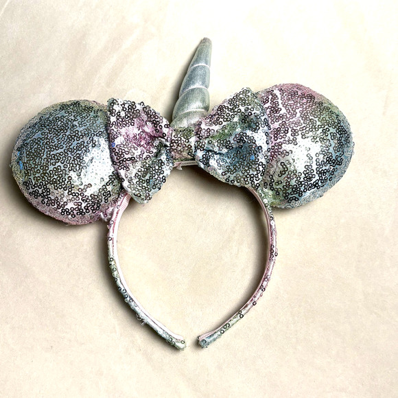 Disney Hat Headband Womens Unicorn Minnie Mouse Sequin Pastel Iridescent Ears - Picture 1 of 3